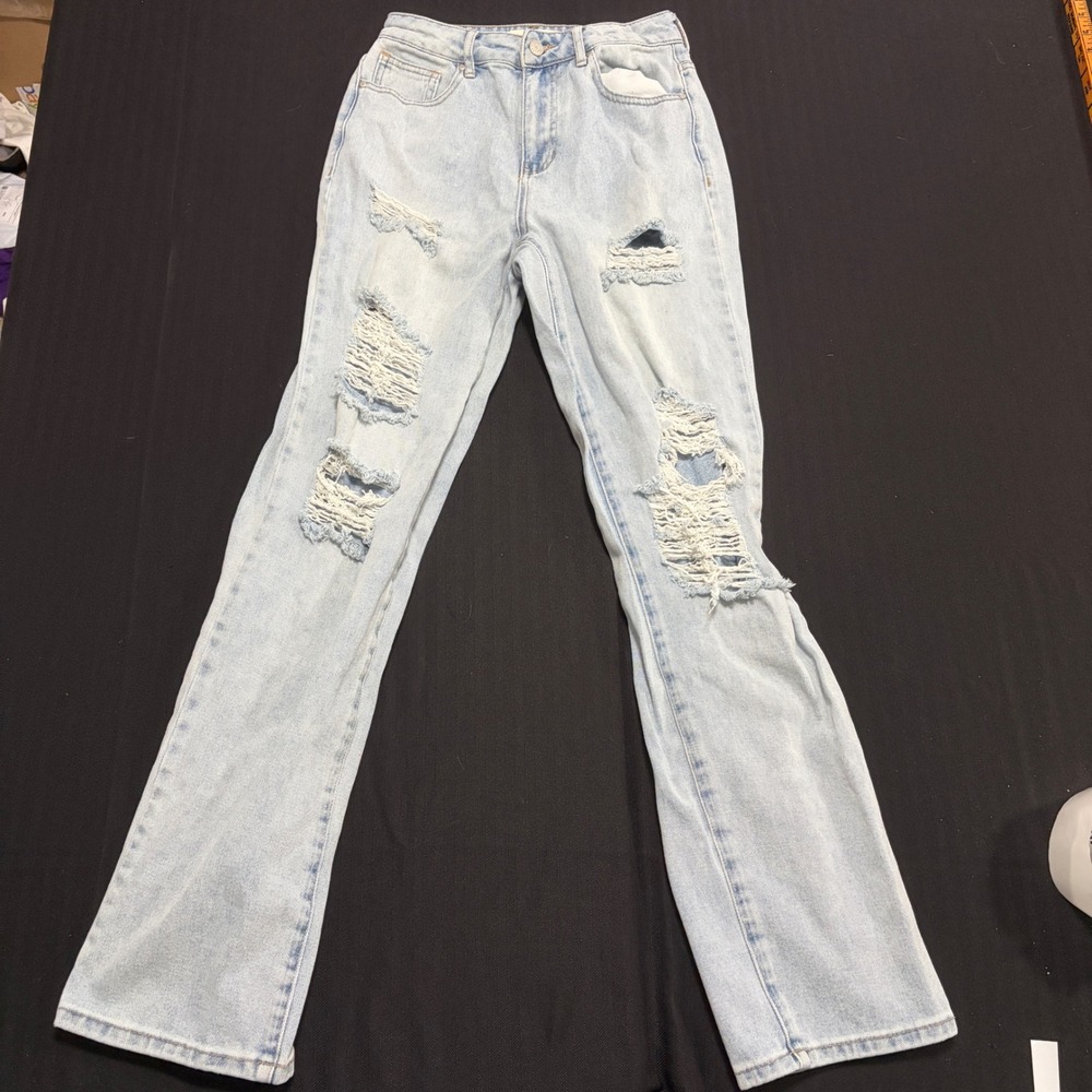 PacSun Los Angeles Light Wash Distressed Straight Leg Jeans Womens 24 26x31